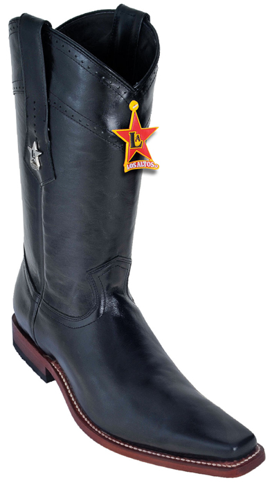 Los Altos Black Genuine Vergel Square Toe Cowboy Boots 738905